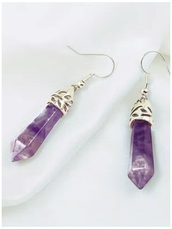 Natural Healing Jewelry Jewelry - Spiritual Healing Quartz Jewelry Bohemian Amethyst Crystal Point Dangle Earrings